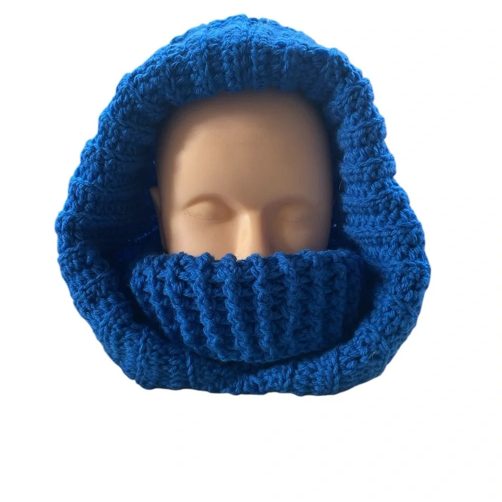 Handmade Women Hat Turtleneck Hoodie Gloves Crochet Scarf Ski Stretchy Warm NWOT - Picture 2 of 14